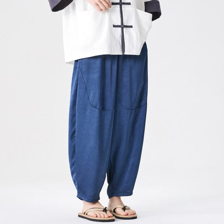 Buddha Stones Pantalones harem de verano informales para hombre con bolsillos de parche. - image 7
