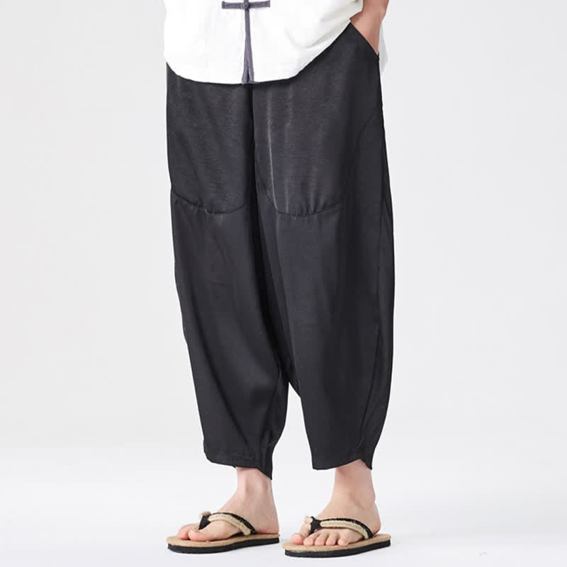 Buddha Stones Pantalones harem de verano informales para hombre con bolsillos de parche. - Negro - US/UK/AU46, EU56 (5XL) - image 20