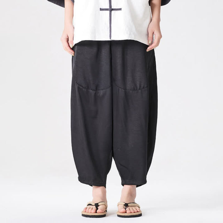 Buddha Stones Pantalones harem de verano informales para hombre con bolsillos de parche. - image 21