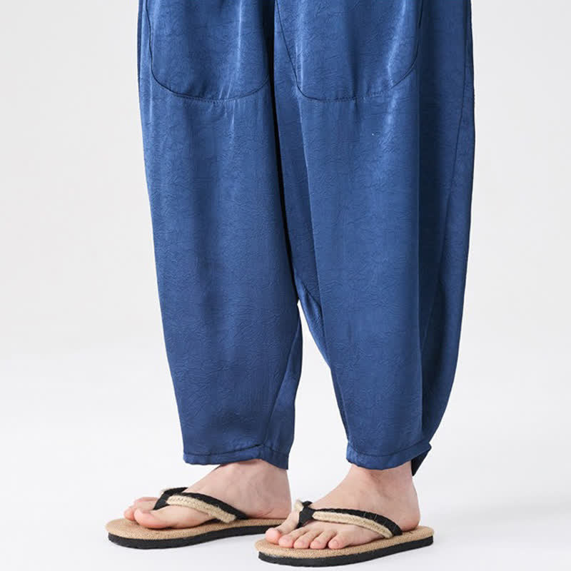 Buddha Stones Pantalones harem de verano informales para hombre con bolsillos de parche. - image 11