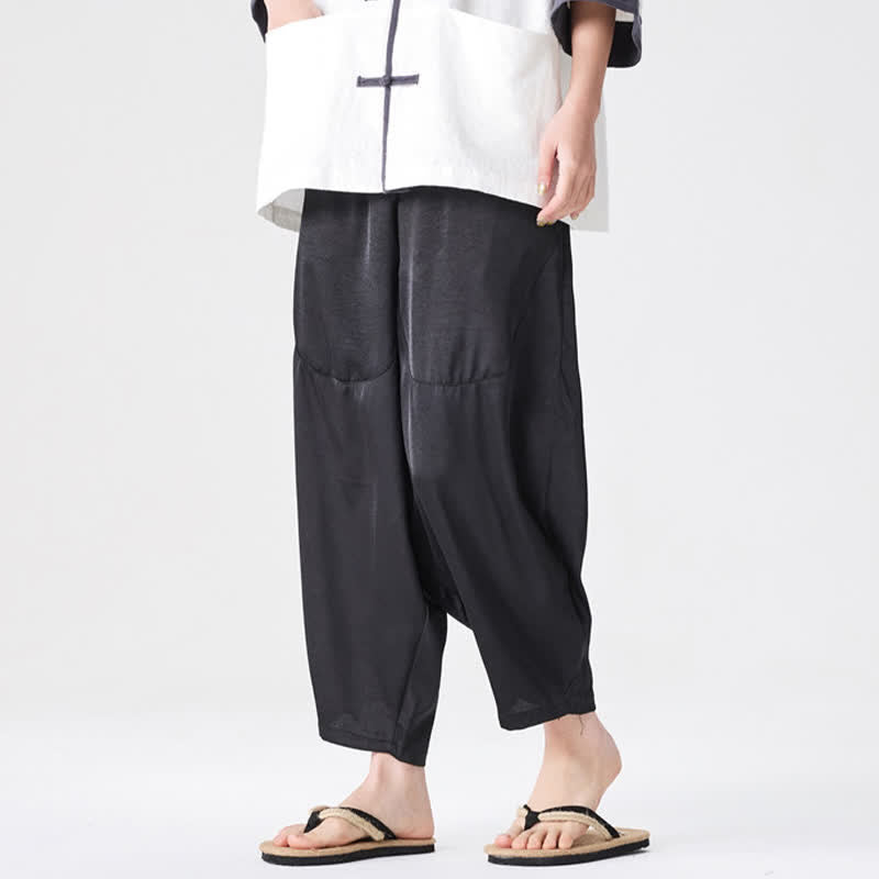 Buddha Stones Pantalones harem de verano informales para hombre con bolsillos de parche. - image 28