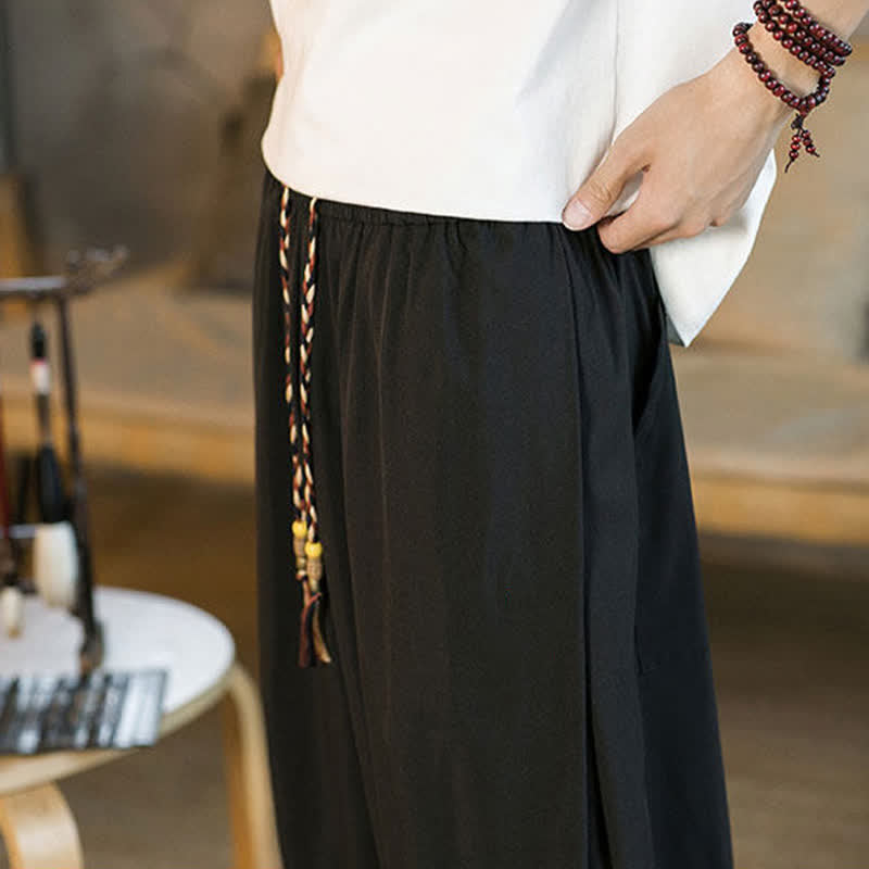 Buddha Stones Pantalones harem de verano informales para hombre con cordón ajustable, bajo elástico y bolsillos. - image 14