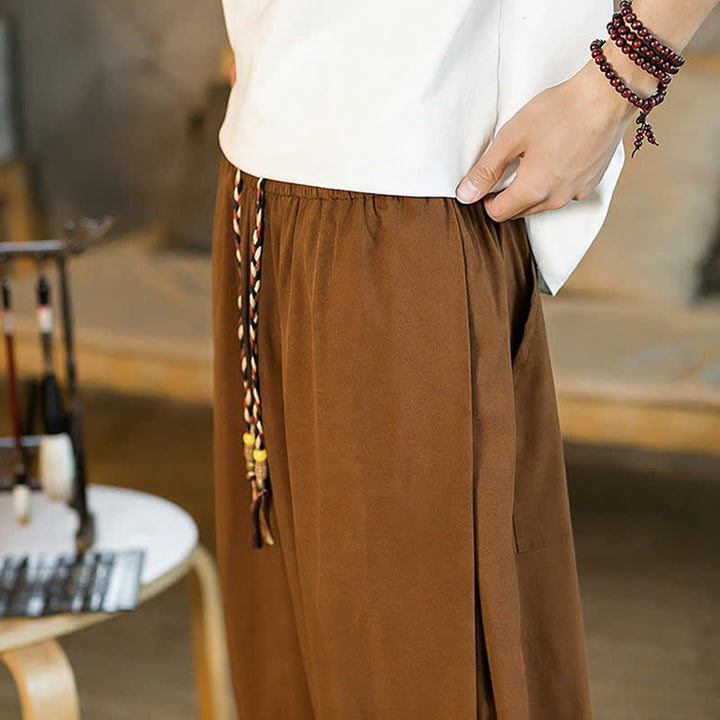 Buddha Stones Pantalones harem de verano informales para hombre con cordón ajustable, bajo elástico y bolsillos. - image 1