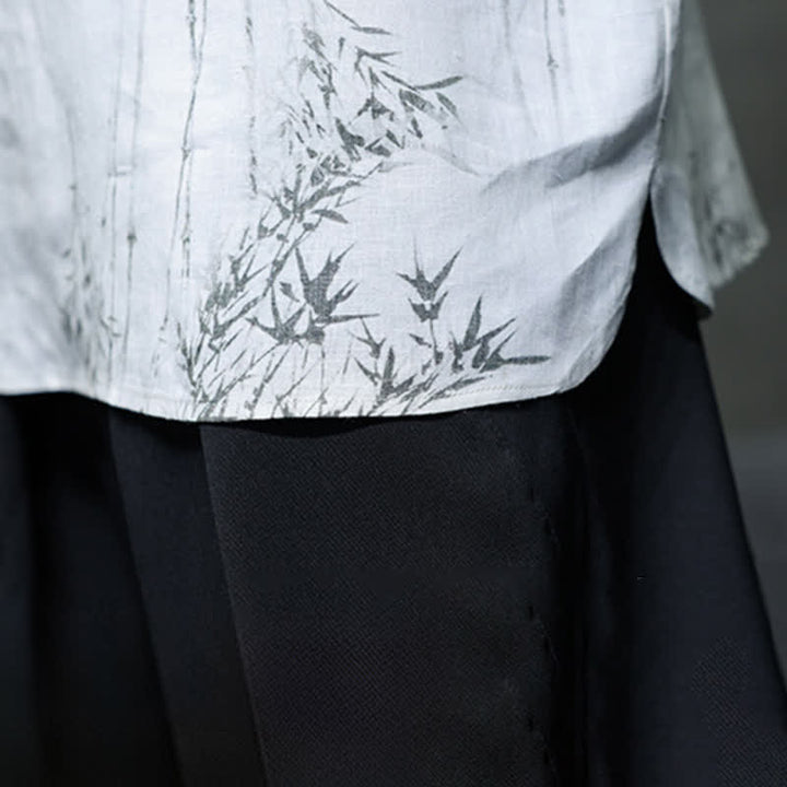 Buddha Stones Camisa de manga corta para hombre de algodón y lino con estampado de bambú y botones de rana, estilo verano Tang. - image 10