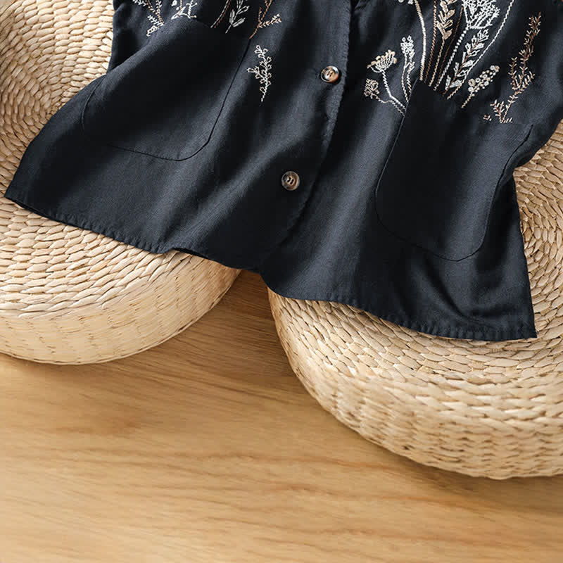 Buddha Stones Camisas sin mangas de verano para mujer con bordado floral y bolsillos. - image 12
