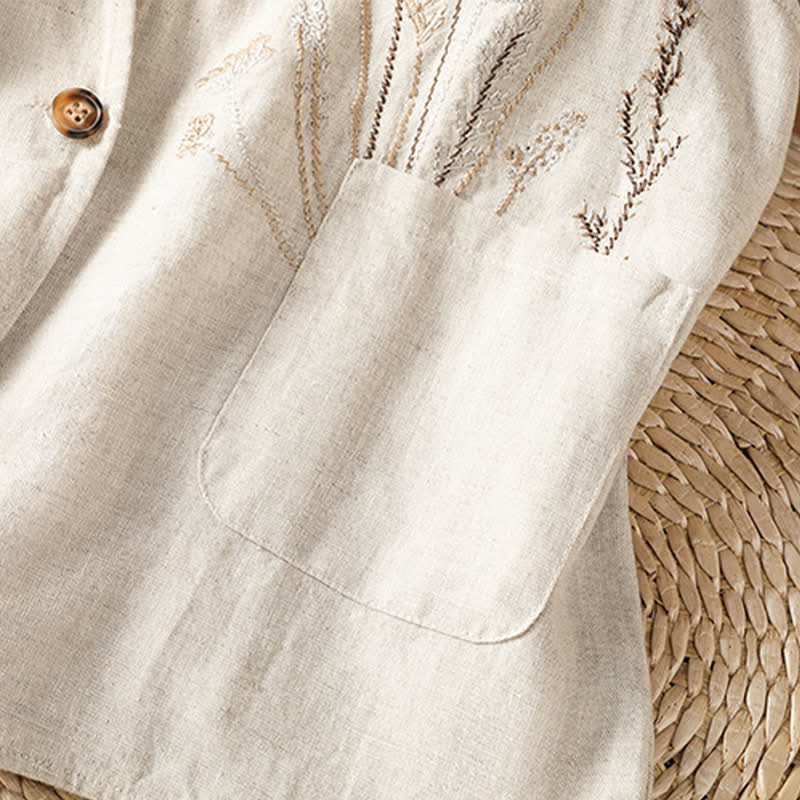 Buddha Stones Camisas sin mangas de verano para mujer con bordado floral y bolsillos. - image 6