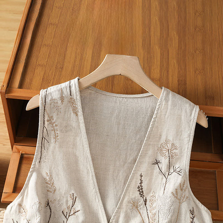 Buddha Stones Camisas sin mangas de verano para mujer con bordado floral y bolsillos. - image 2