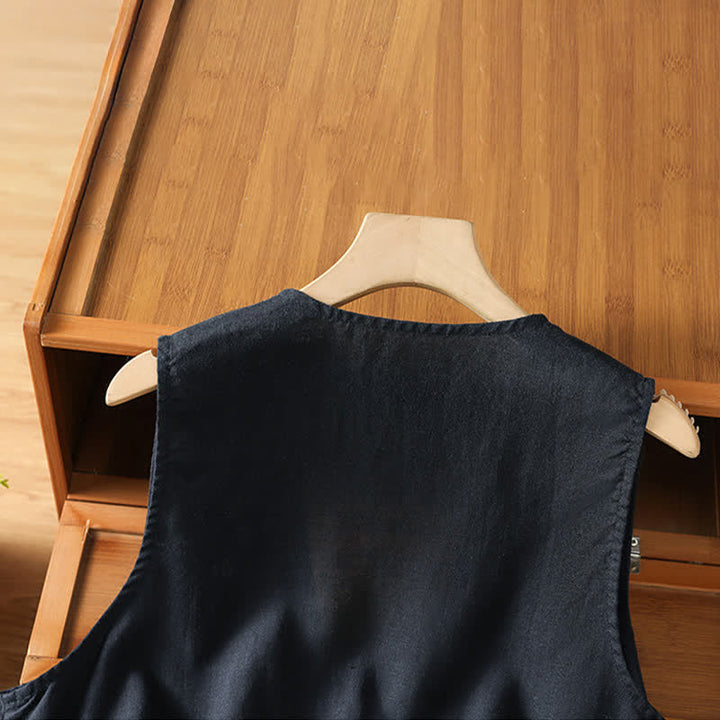 Buddha Stones Camisas sin mangas de verano para mujer con bordado floral y bolsillos. - image 11