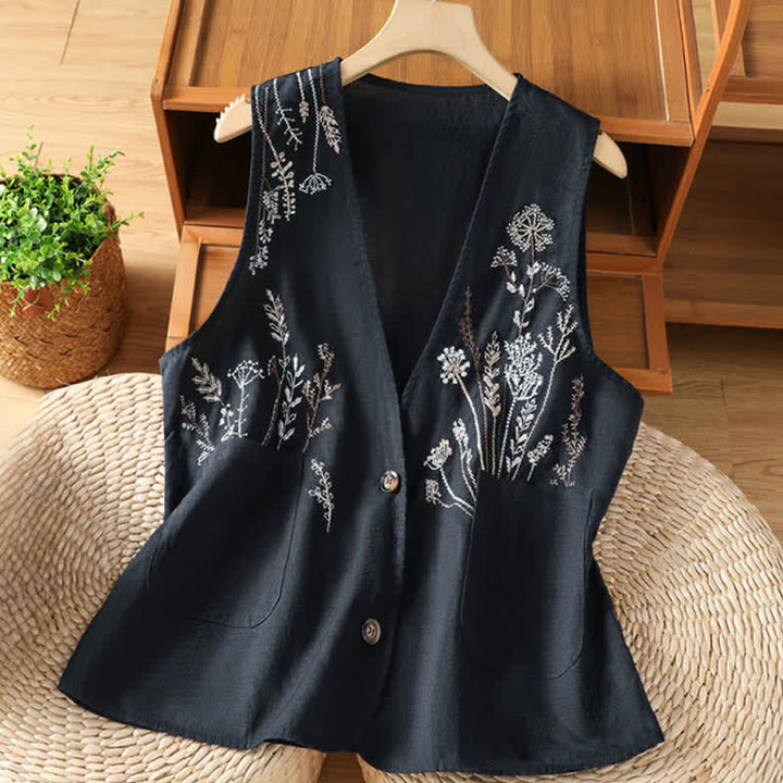 Buddha Stones Camisas sin mangas de verano para mujer con bordado floral y bolsillos. - Marina de guerra - US8-10，UK/AU12-14，EU40-42 (2XL) - image 8