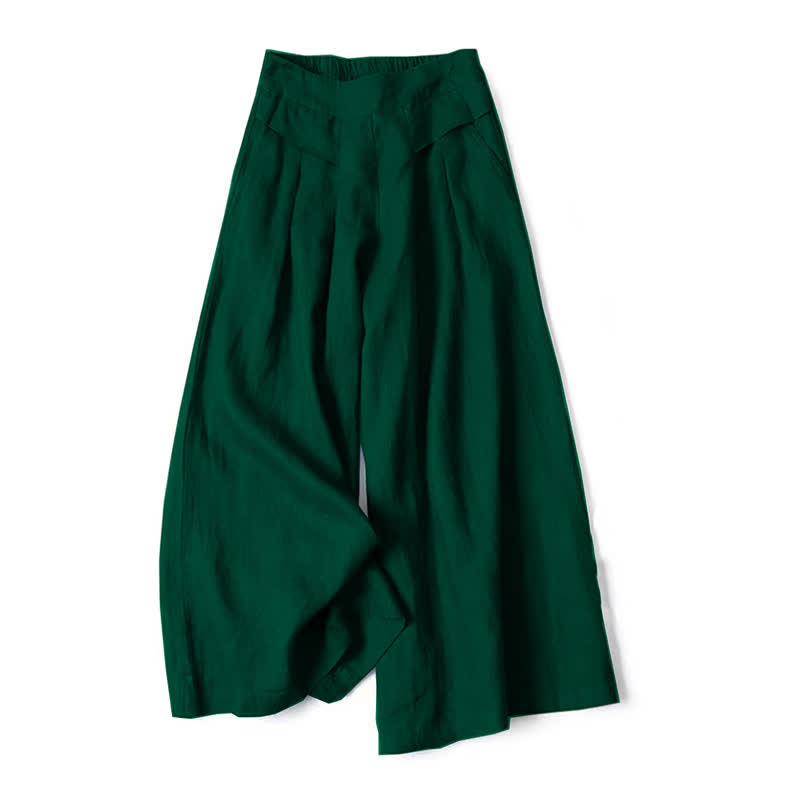 Buddha Stones Pantalones de mujer de algodón y lino de color liso, de talle alto y pierna ancha con bolsillos. - image 16