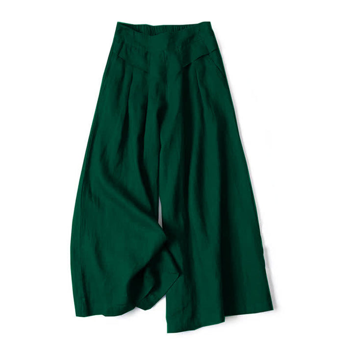 Buddha Stones Pantalones de mujer de algodón y lino de color liso, de talle alto y pierna ancha con bolsillos. - image 16