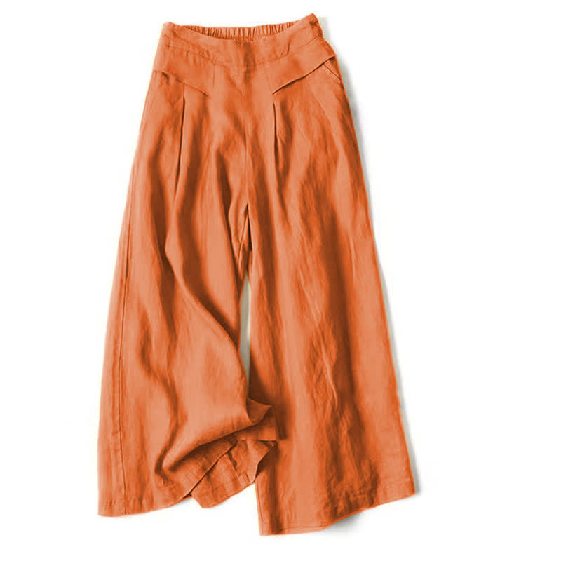 Buddha Stones Pantalones de mujer de algodón y lino de color liso, de talle alto y pierna ancha con bolsillos. - image 18