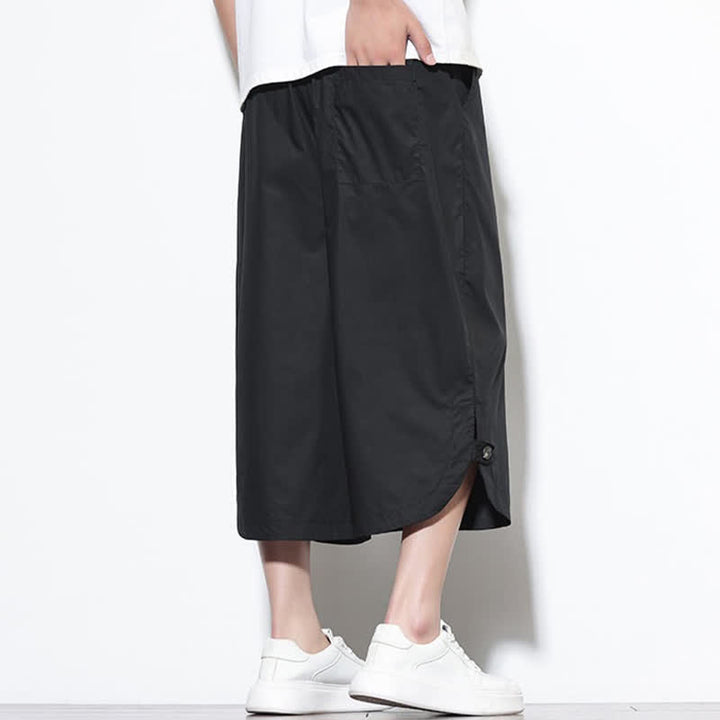 Buddha Stones Pantalones harem de algodón liso para hombre, estilo casual de verano, con cordón ajustable, aberturas laterales y bolsillos. - image 11