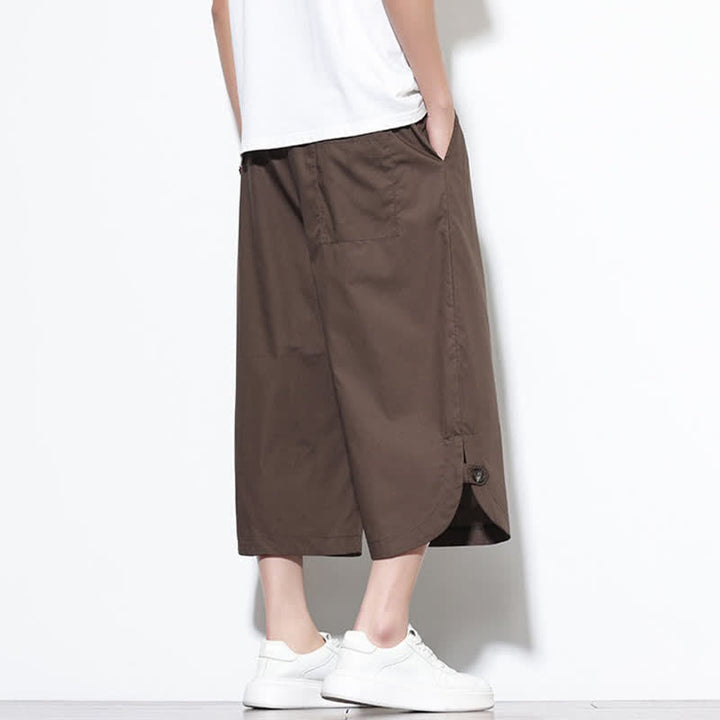 Buddha Stones Pantalones harem de algodón liso para hombre, estilo casual de verano, con cordón ajustable, aberturas laterales y bolsillos. - image 33