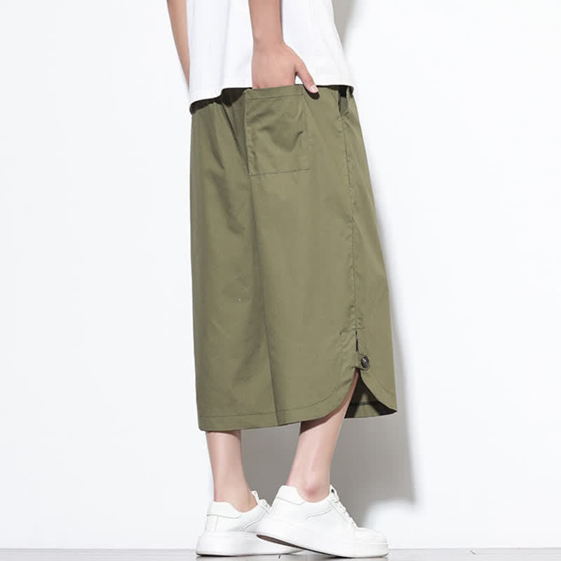 Buddha Stones Pantalones harem de algodón liso para hombre, estilo casual de verano, con cordón ajustable, aberturas laterales y bolsillos. - image 2