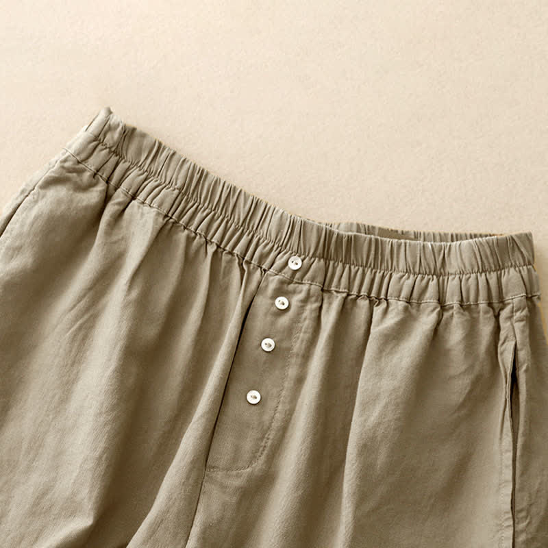 Buddha Stones Shorts minimalistas de verano para mujer con cintura elástica, botones y bolsillos. - image 2