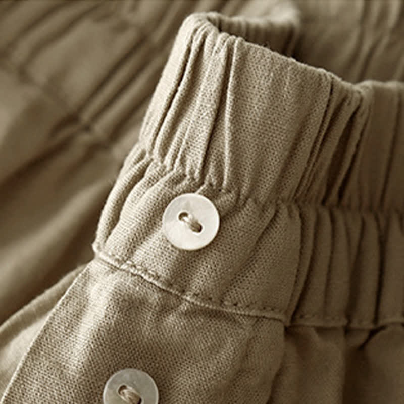 Buddha Stones Shorts minimalistas de verano para mujer con cintura elástica, botones y bolsillos. - image 4