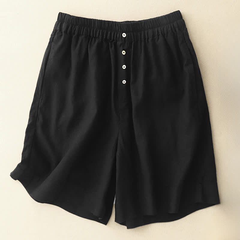 Buddha Stones Shorts minimalistas de verano para mujer con cintura elástica, botones y bolsillos. - Negro - US12, UK/AU16, EU44 (2XL) - image 9