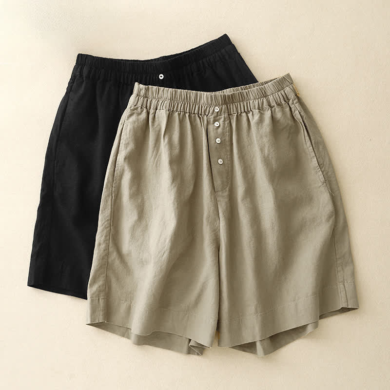 Buddha Stones Shorts minimalistas de verano para mujer con cintura elástica, botones y bolsillos. - image 15