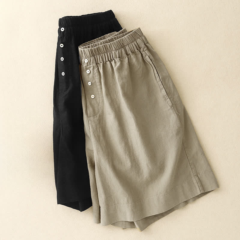 Buddha Stones Shorts minimalistas de verano para mujer con cintura elástica, botones y bolsillos. - image 16