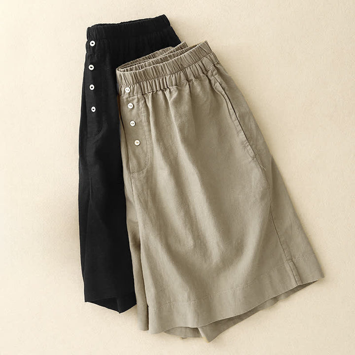Buddha Stones Shorts minimalistas de verano para mujer con cintura elástica, botones y bolsillos. - image 16