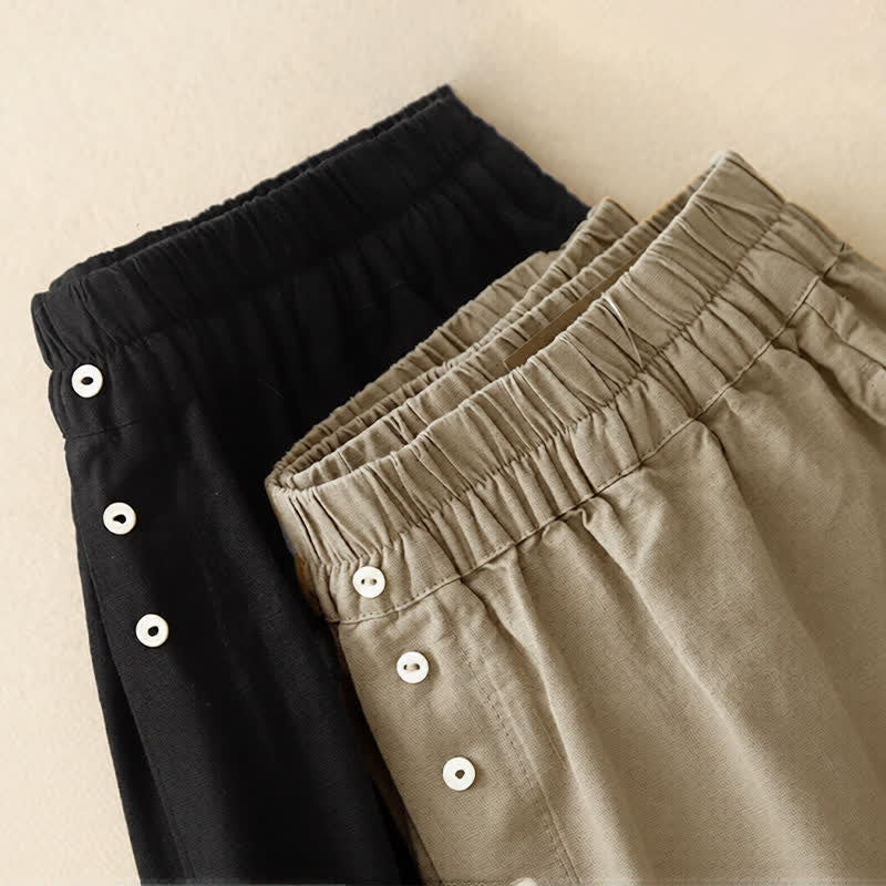 Buddha Stones Shorts minimalistas de verano para mujer con cintura elástica, botones y bolsillos. - image 17