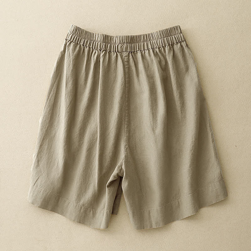 Buddha Stones Shorts minimalistas de verano para mujer con cintura elástica, botones y bolsillos. - image 1