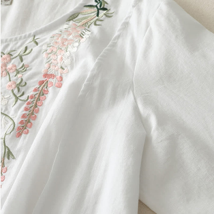 Buddha Stones Camisas de manga tres cuartos para mujer con bordado floral y abertura lateral para primavera - image 23