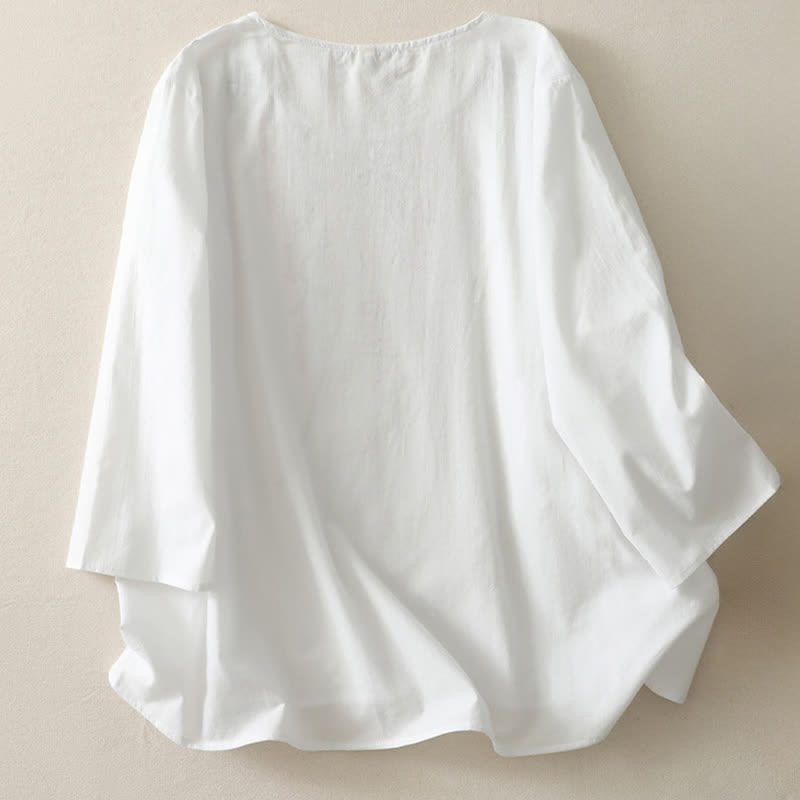 Buddha Stones Camisas de manga tres cuartos para mujer con bordado floral y abertura lateral para primavera - image 19