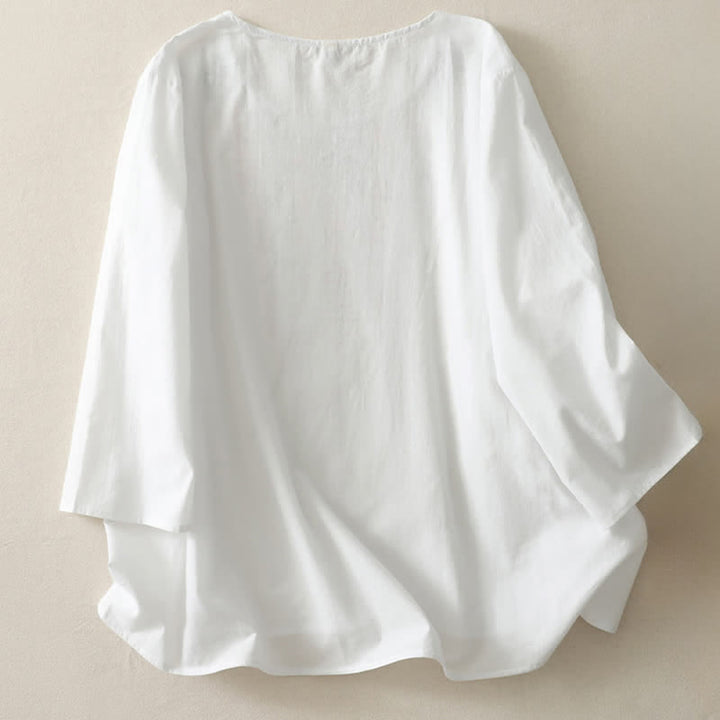 Buddha Stones Camisas de manga tres cuartos para mujer con bordado floral y abertura lateral para primavera - image 19