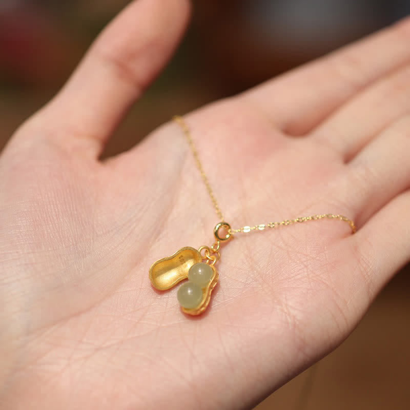 Buddha Stones Colgante de plata de ley 925 con jade Hetian en forma de cacahuete y símbolo de prosperidad. - image 7