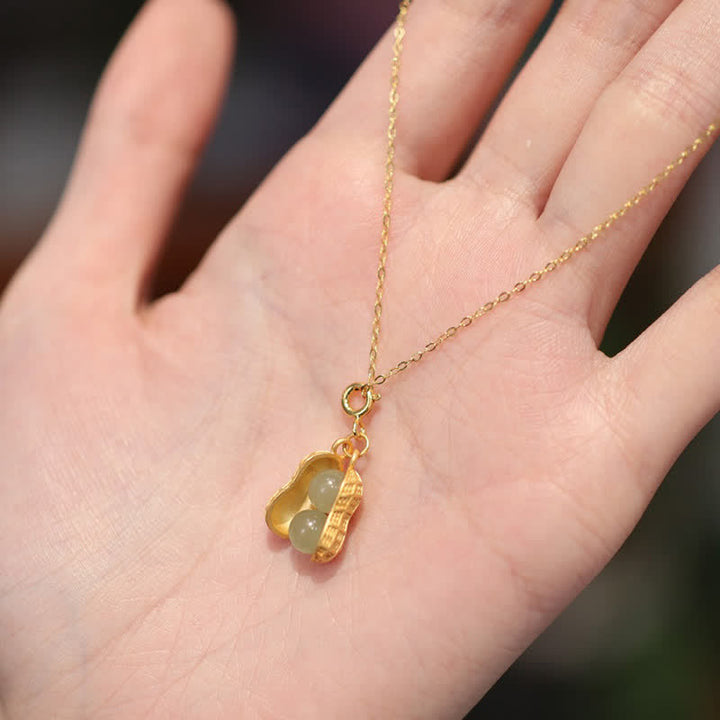 Buddha Stones Colgante de plata de ley 925 con jade Hetian en forma de cacahuete y símbolo de prosperidad. - image 8