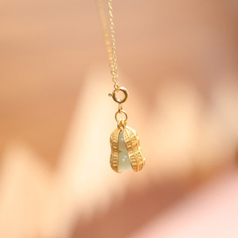 Buddha Stones Colgante de plata de ley 925 con jade Hetian en forma de cacahuete y símbolo de prosperidad. - image 3