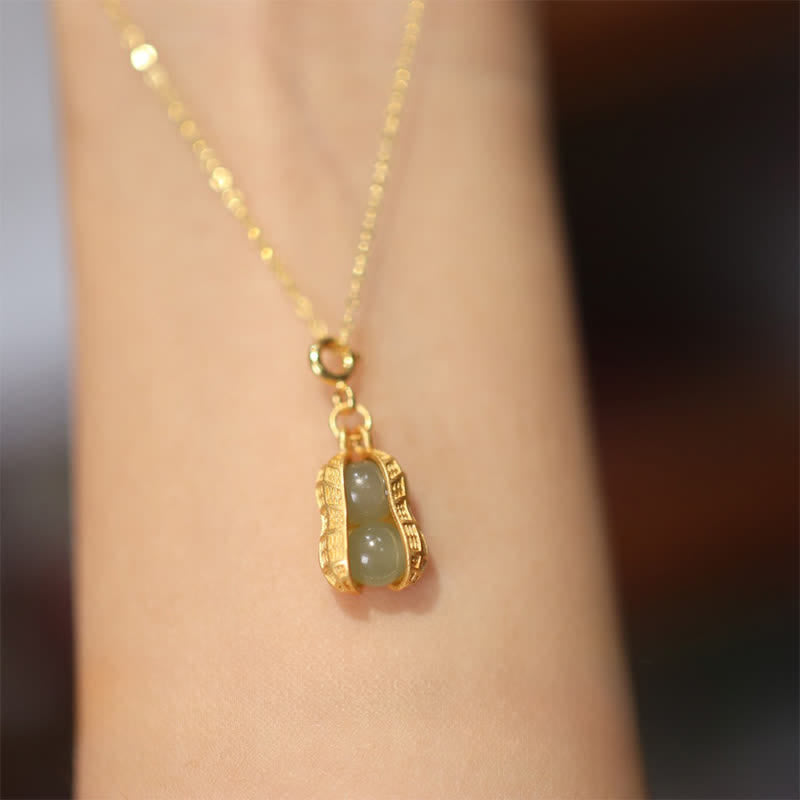 Buddha Stones Colgante de plata de ley 925 con jade Hetian en forma de cacahuete y símbolo de prosperidad. - image 4