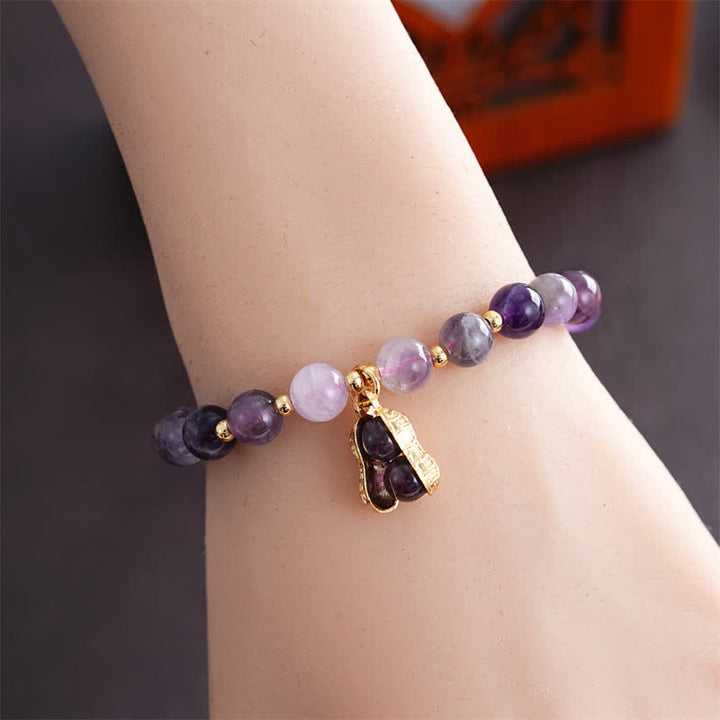Buddha Stones Pulsera curativa de amatista natural con cacahuete y la frase "Suceden cosas buenas" - image 4