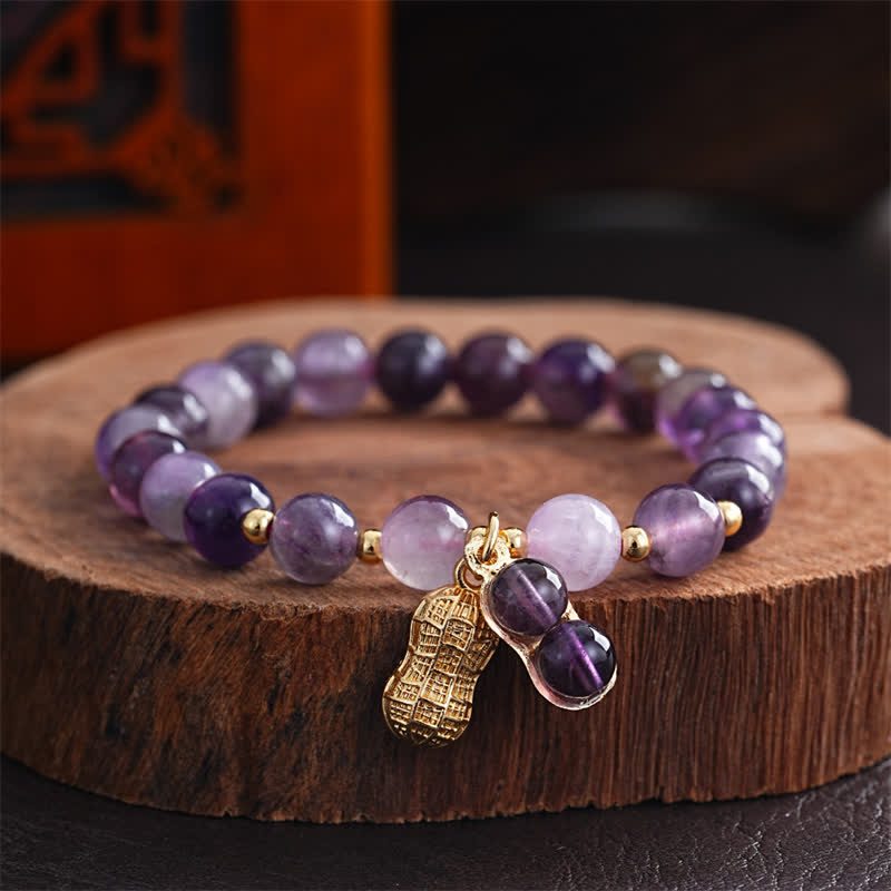 Buddha Stones Pulsera curativa de amatista natural con cacahuete y la frase "Suceden cosas buenas" - Amatista (circunferencia de la muñeca: 15-16 cm) - image 0