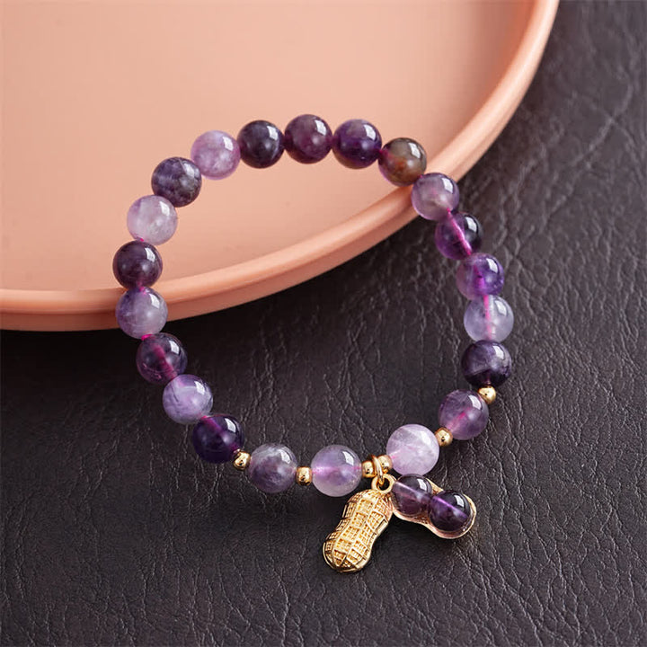 Buddha Stones Pulsera curativa de amatista natural con cacahuete y la frase "Suceden cosas buenas" - image 1
