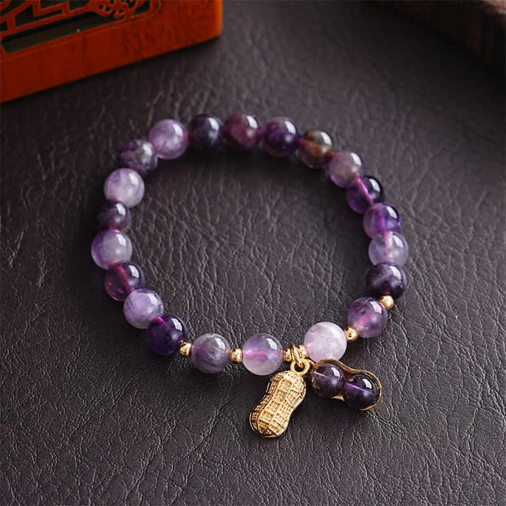 Buddha Stones Pulsera curativa de amatista natural con cacahuete y la frase "Suceden cosas buenas" - image 2