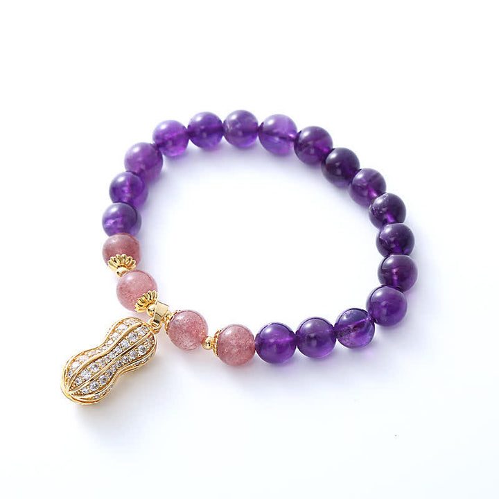 Buddha Stones Pulsera de amatista natural, cuarzo fresa y cacahuete con mensaje positivo: "Las cosas buenas suceden". - image 4