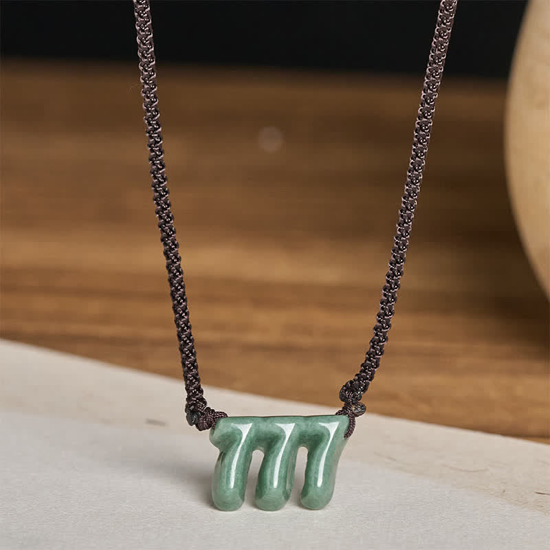 Buddha Stones Collar con colgante de jade verde natural con el número angelical 777, símbolo de prosperidad. - image 2