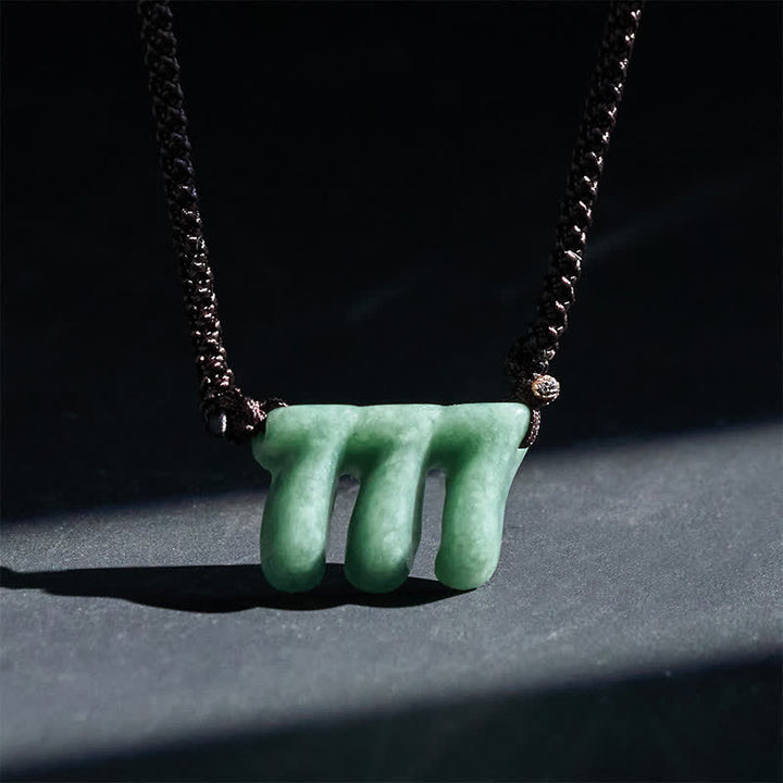 Buddha Stones Collar con colgante de jade verde natural con el número angelical 777, símbolo de prosperidad. - image 1