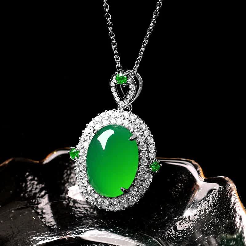 Buddha Stones Colgante de collar de la suerte de cobre con ágata verde de diseño ovalado - image 1
