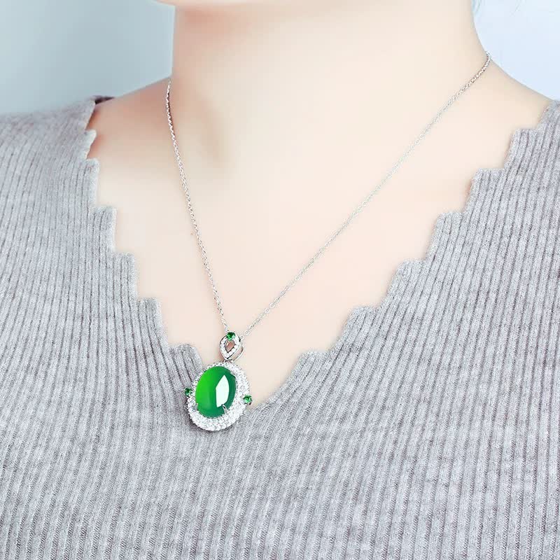 Buddha Stones Colgante de collar de la suerte de cobre con ágata verde de diseño ovalado - image 2