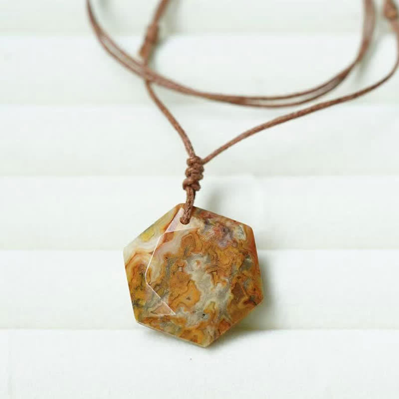 Buddha Stones Colgante de collar curativo con forma de Estrella de David tallada en cuarzo transparente, ágata india y amatista. - Ágata de encaje loco - image 9