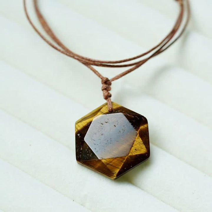 Buddha Stones Colgante de collar curativo con forma de Estrella de David tallada en cuarzo transparente, ágata india y amatista. - Ojo de tigre - image 22