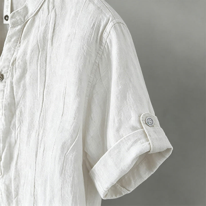 Buddha Stones Camisa de manga corta para hombre, de algodón y lino, con diseño de media manga y mangas enrolladas, ideal para el verano. - image 18