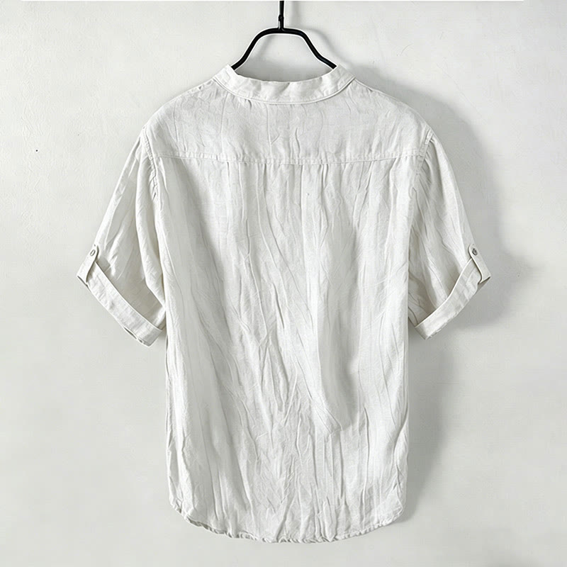 Buddha Stones Camisa de manga corta para hombre, de algodón y lino, con diseño de media manga y mangas enrolladas, ideal para el verano. - image 15