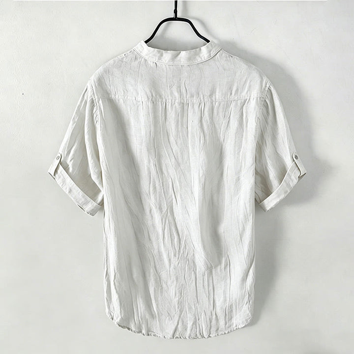 Buddha Stones Camisa de manga corta para hombre, de algodón y lino, con diseño de media manga y mangas enrolladas, ideal para el verano. - image 15