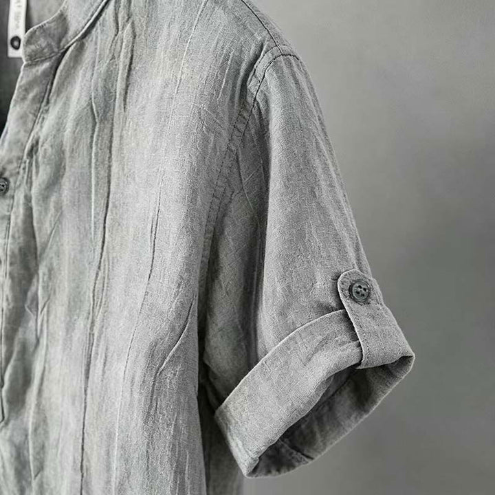 Buddha Stones Camisa de manga corta para hombre, de algodón y lino, con diseño de media manga y mangas enrolladas, ideal para el verano. - image 4