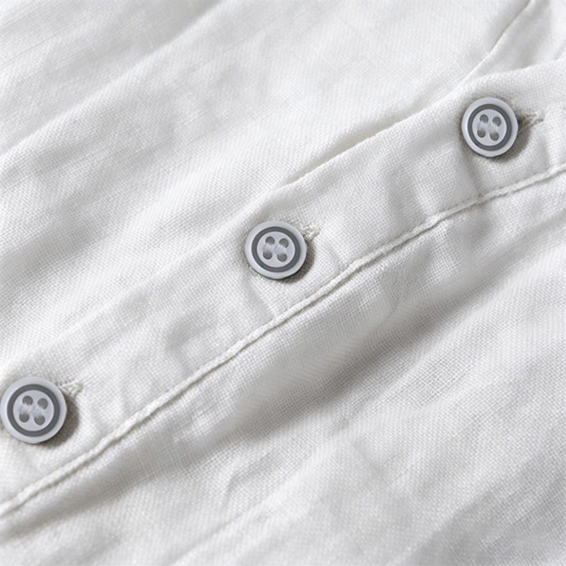 Buddha Stones Camisa de manga corta para hombre, de algodón y lino, con diseño de media manga y mangas enrolladas, ideal para el verano. - image 17